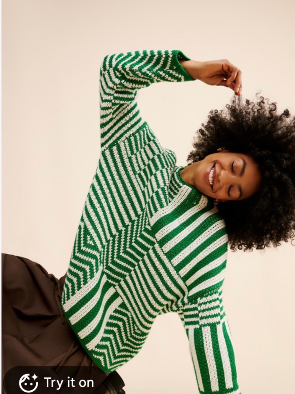 Callahan Green and White Striped Turtleneck Sweater
